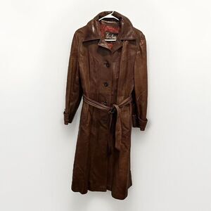 VTG‎ Skin Gear Napa Y Ante Soft  Brown Leather Dress Coat With Belt